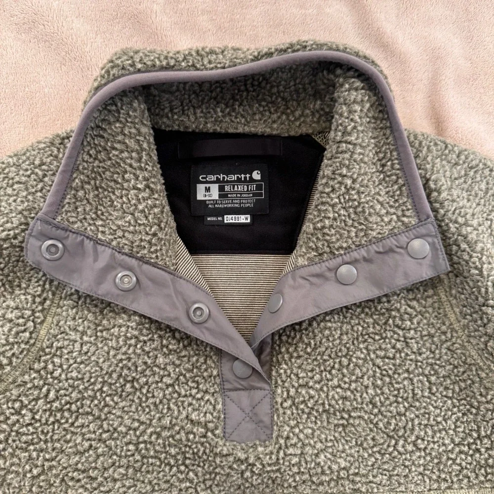 Carhartt OJ4991-W Sherpa Fleece Snap Pullover Sage Green Relaxed Fit Hiking Sz M